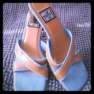 Denim + Leather Mules sandals